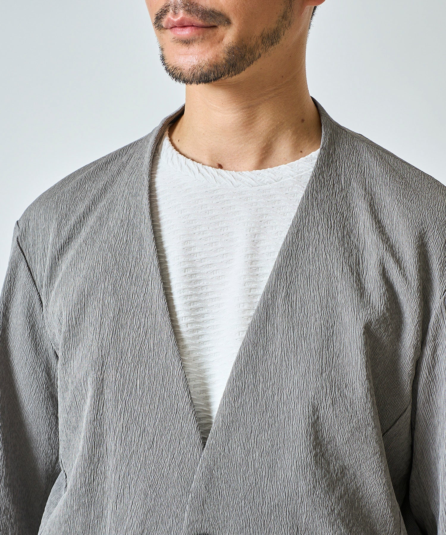 楊柳ストレッチノーカラージャケット