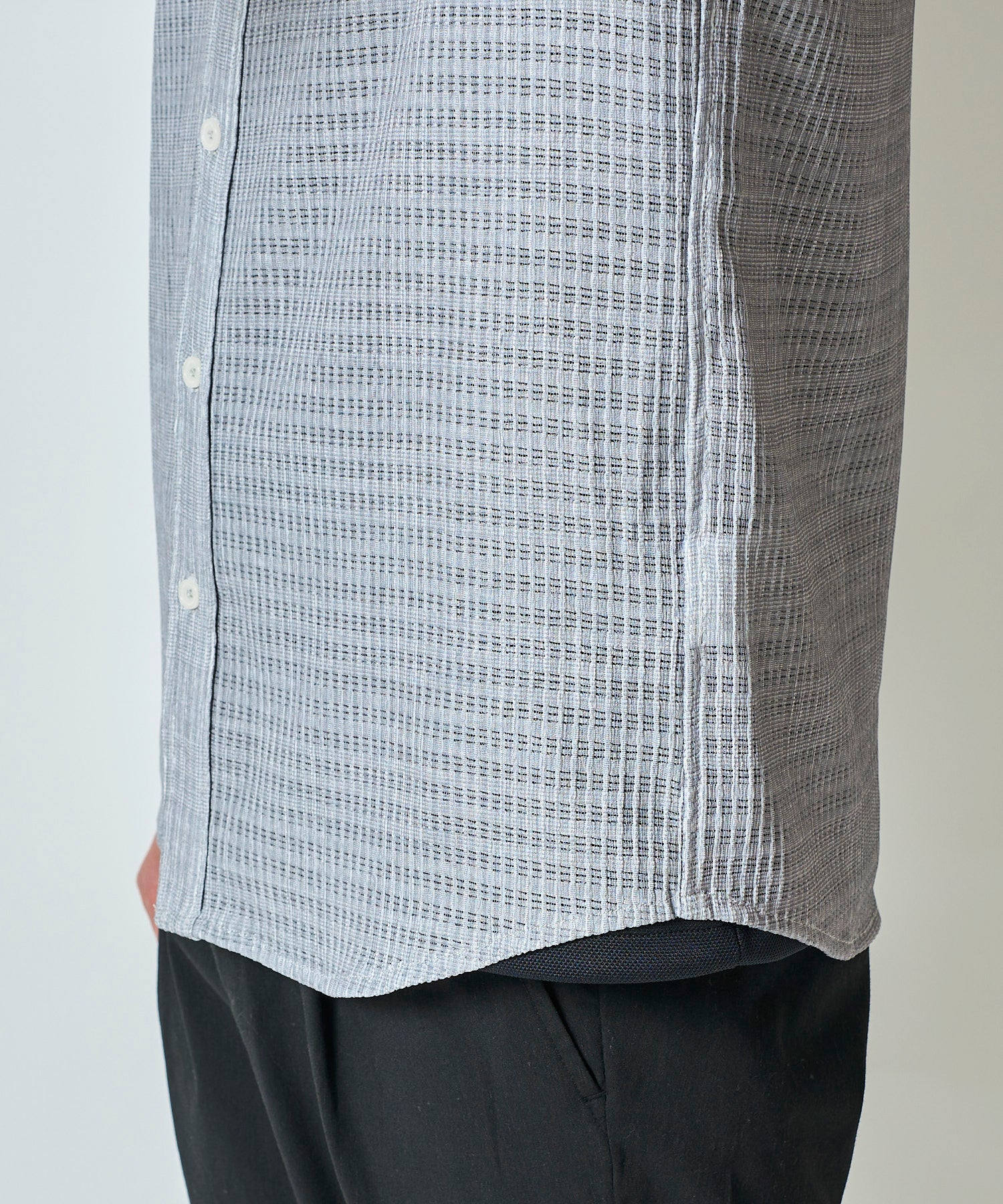 通気性の良いグレンチェック柄プリント7分袖シャツ