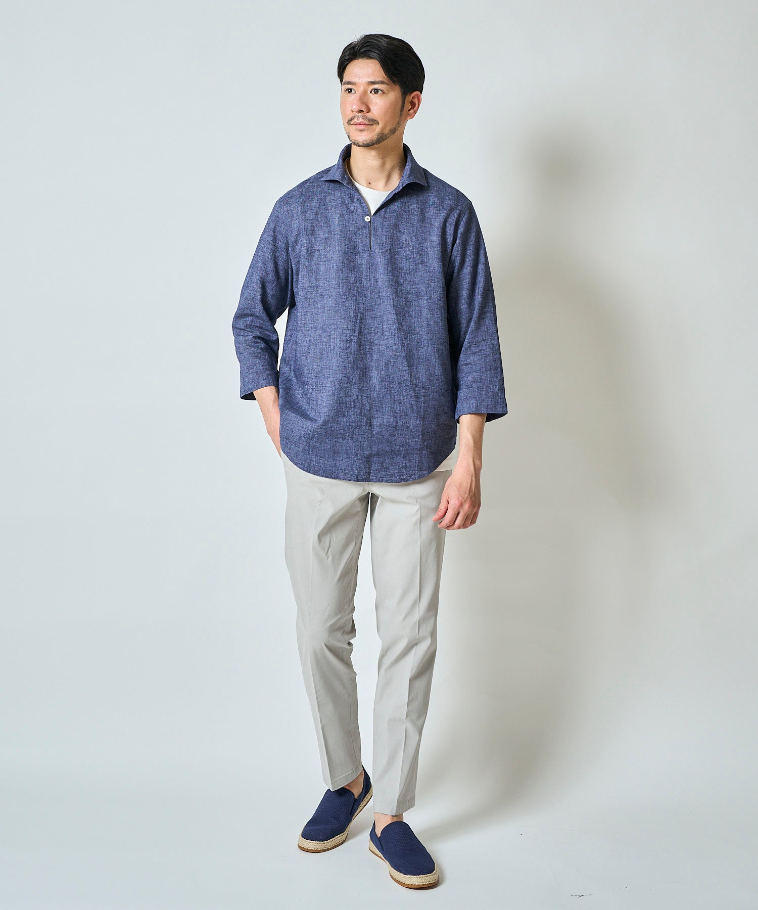 ハードマンリネン / Herdmans Linen 7分袖カプリシャツ / スキッパーシャツ