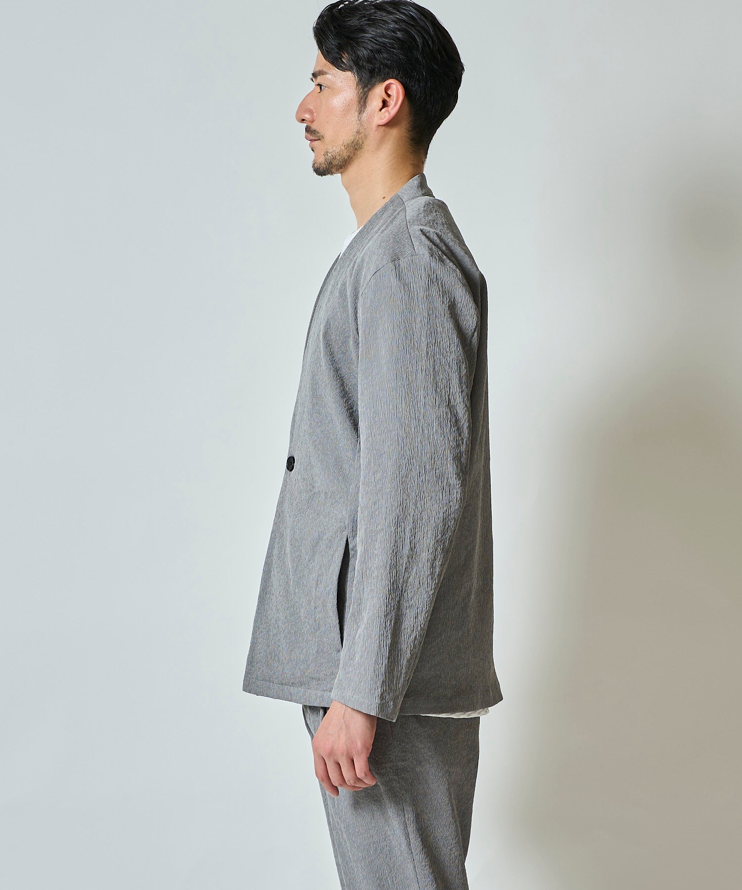 楊柳ストレッチノーカラージャケット