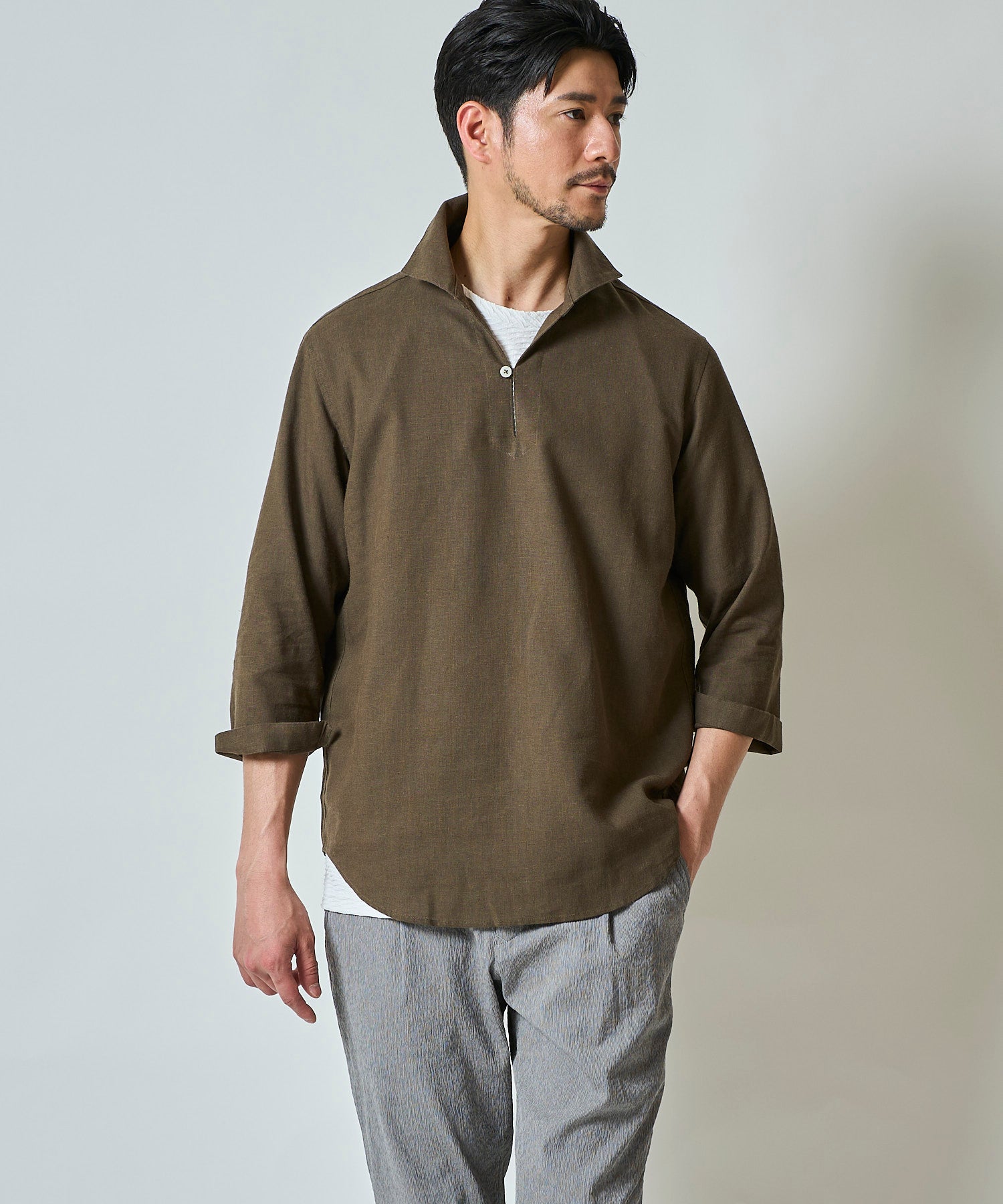 ハードマンリネン / Herdmans Linen 7分袖カプリシャツ / スキッパーシャツ