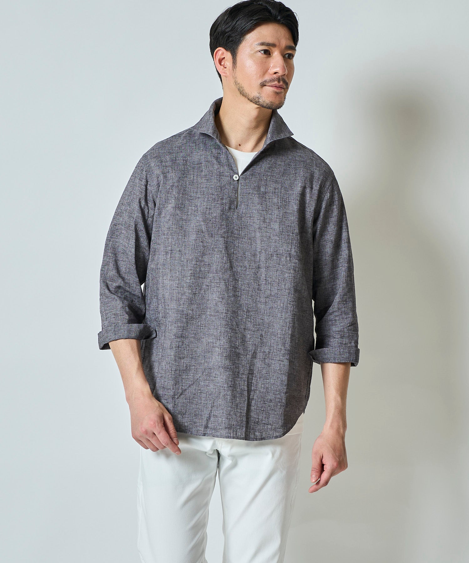 ハードマンリネン / Herdmans Linen 7分袖カプリシャツ / スキッパーシャツ