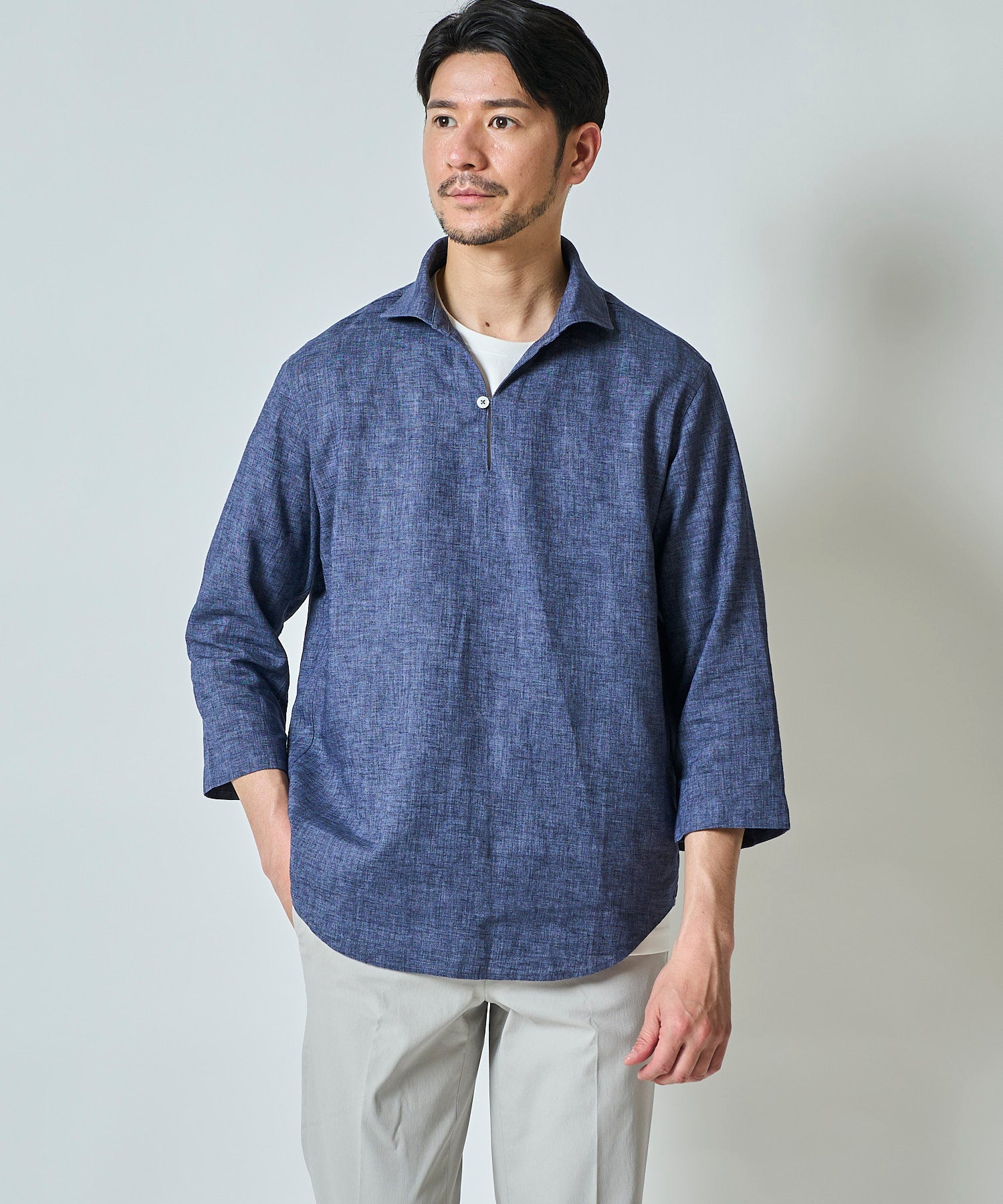 ハードマンリネン / Herdmans Linen 7分袖カプリシャツ / スキッパーシャツ