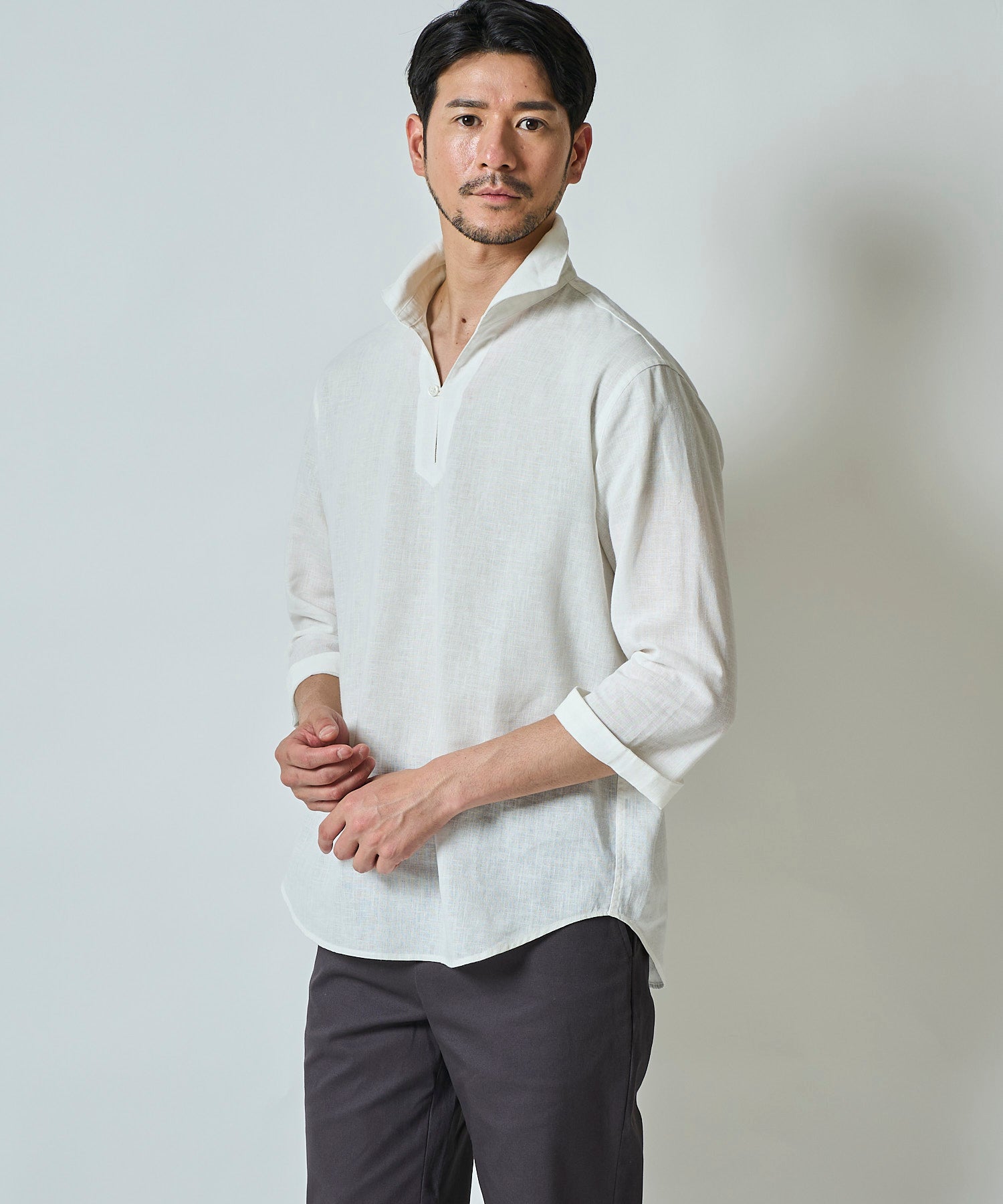 ハードマンリネン / Herdmans Linen 7分袖カプリシャツ / スキッパーシャツ