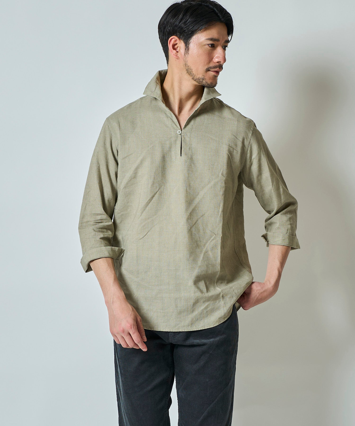 ハードマンリネン / Herdmans Linen 7分袖カプリシャツ / スキッパーシャツ
