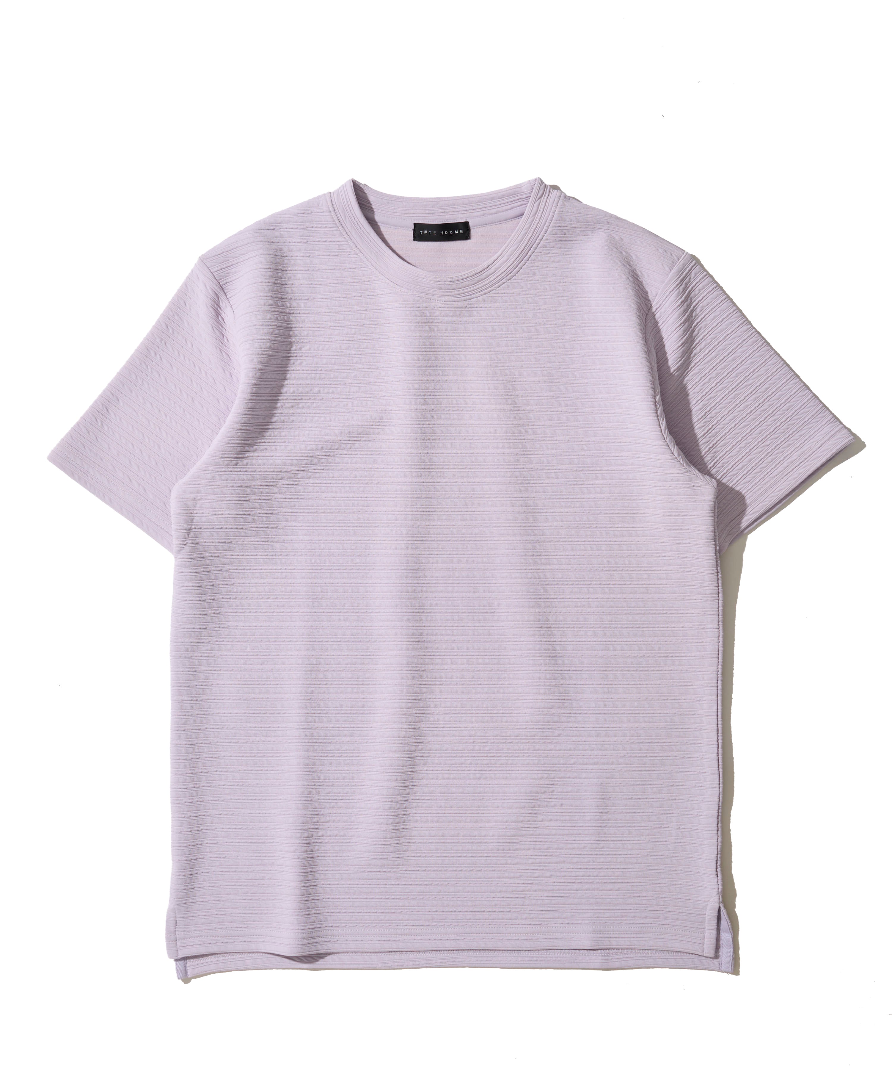 地柄系ボーダークルーネックTシャツ
