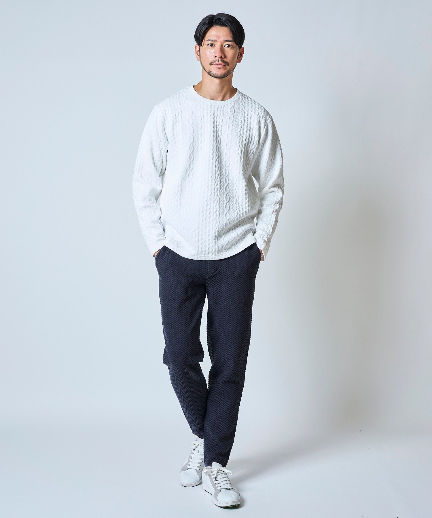 ふくれケーブルクルーネックロンT