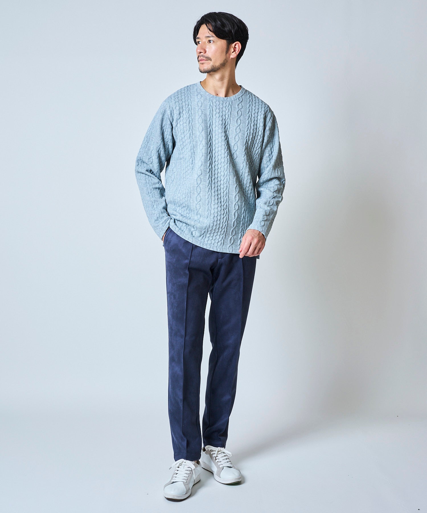 ふくれケーブルクルーネックロンT