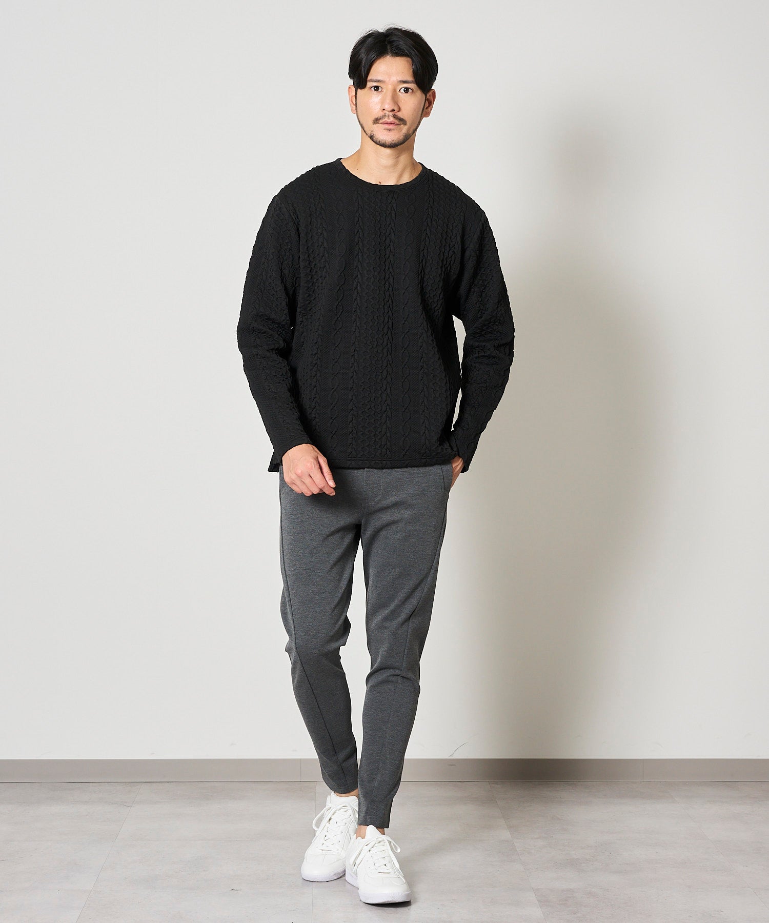 ふくれケーブルクルーネックロンT