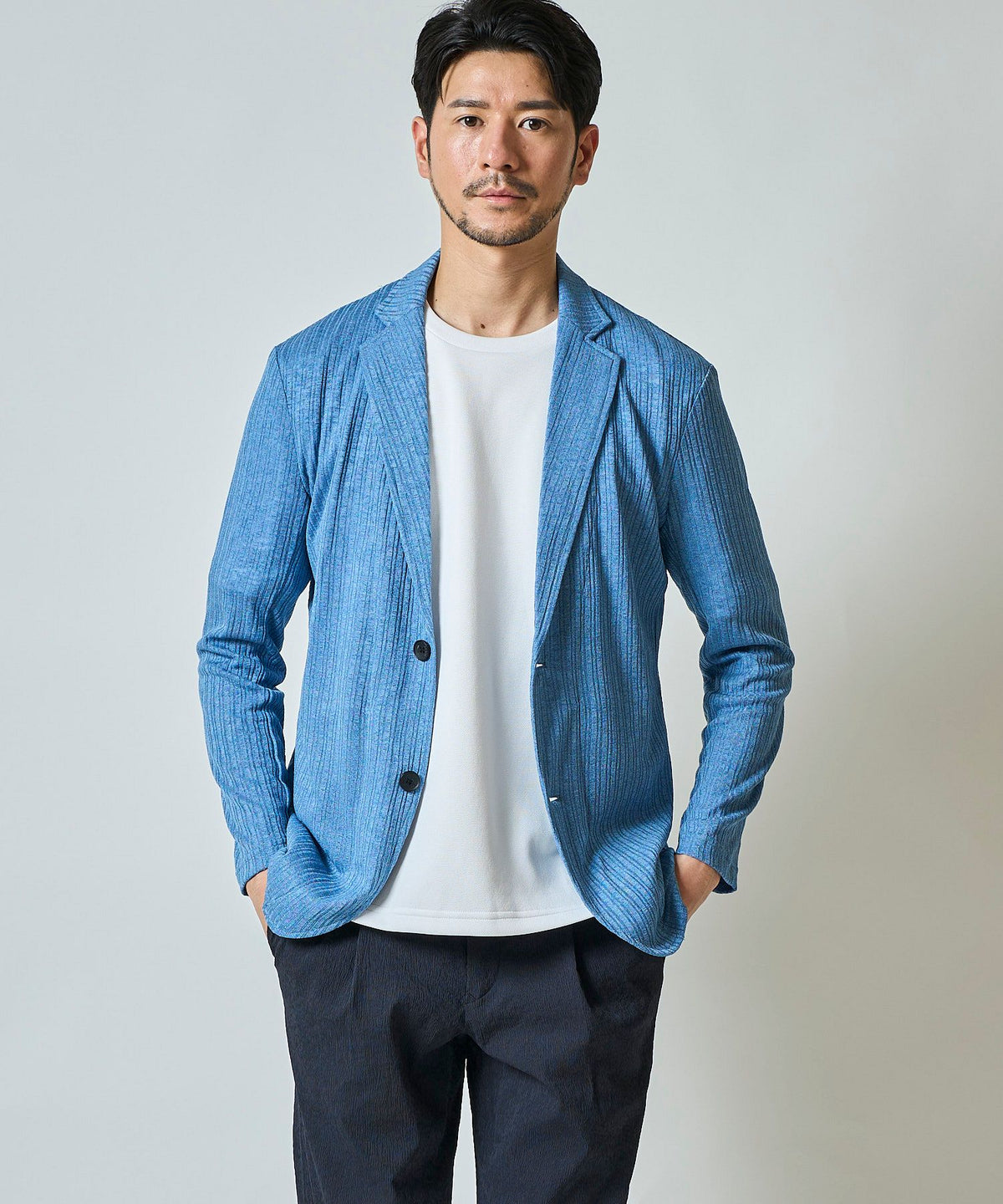 麻ライクストライプカットジャケット
