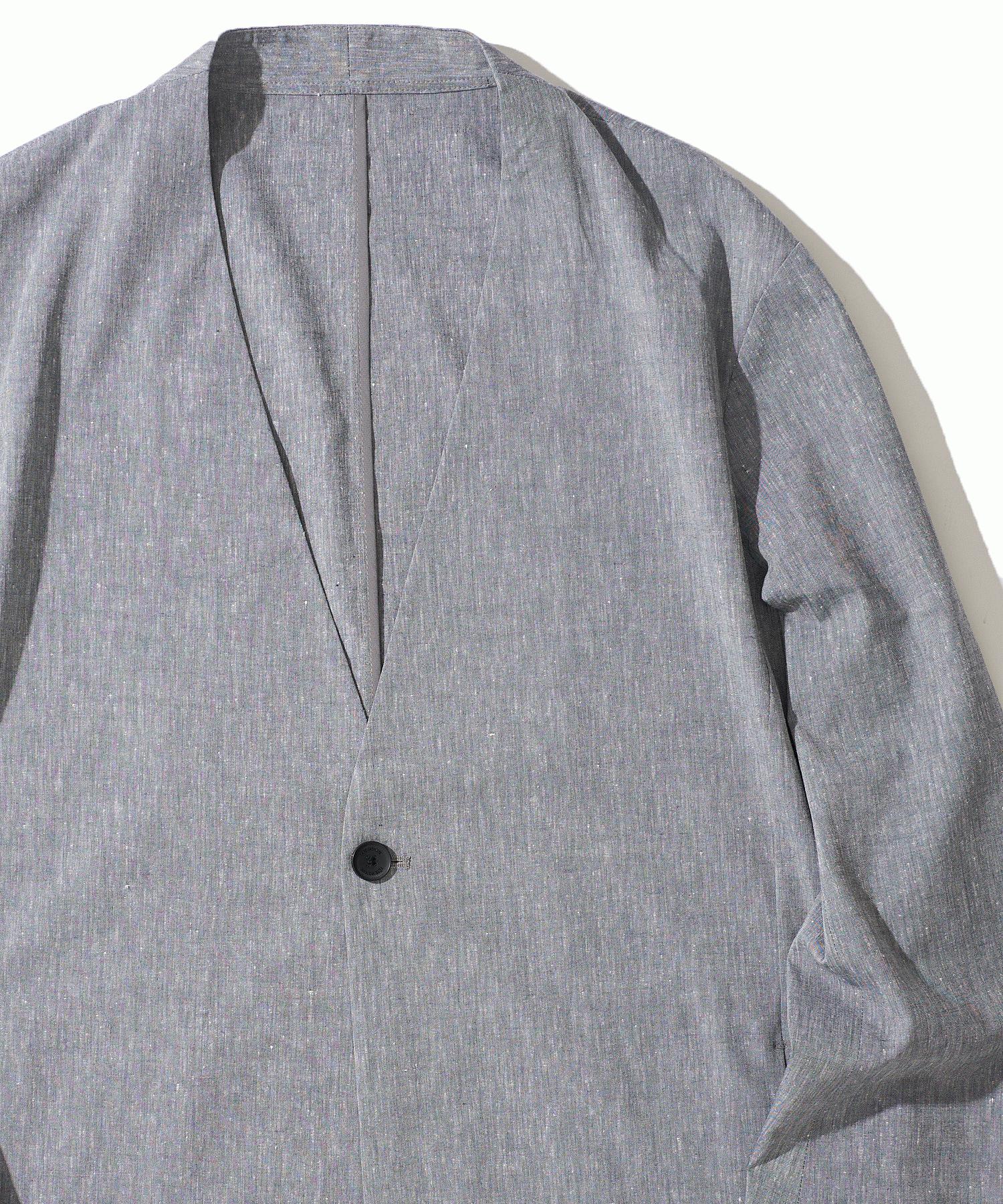 リネンなのにチクチクしない ノーカラージャケット