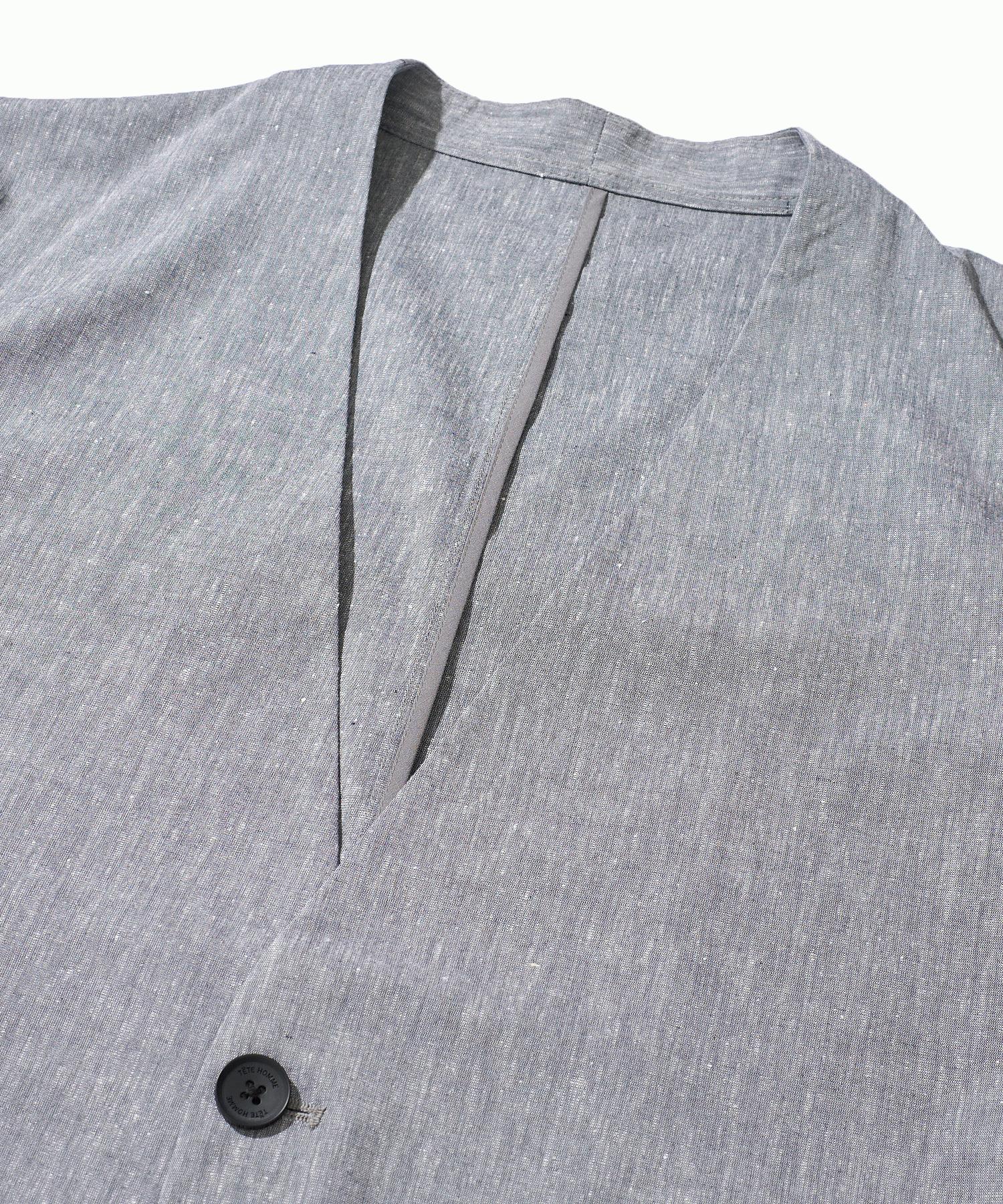 リネンなのにチクチクしない ノーカラージャケット