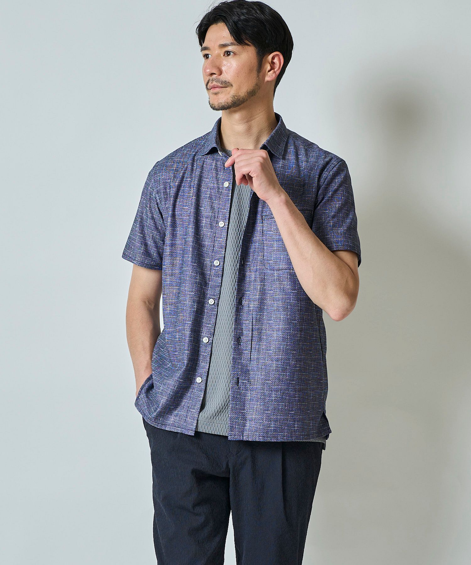 メッシュプリント半袖シャツ