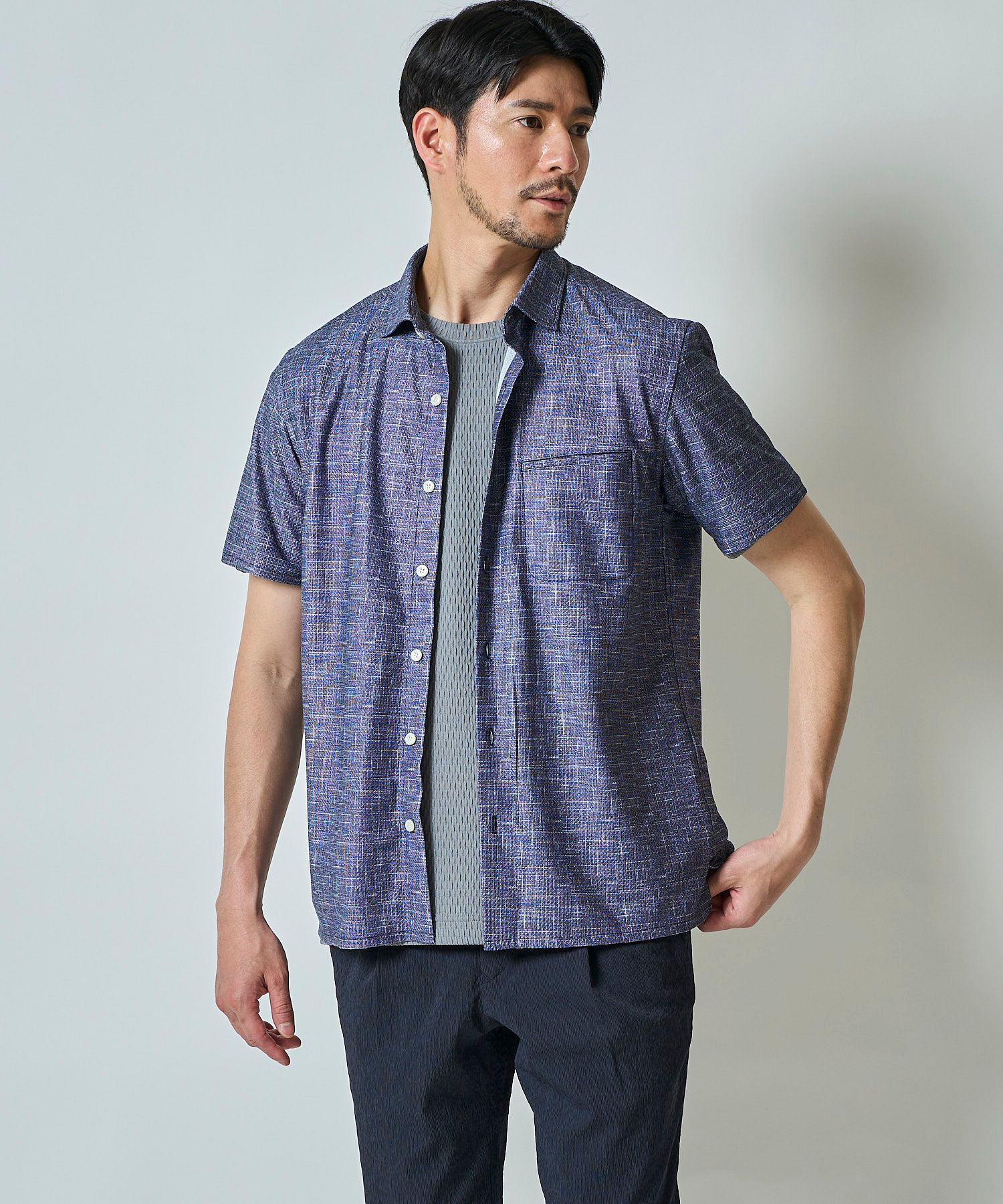 メッシュプリント半袖シャツ