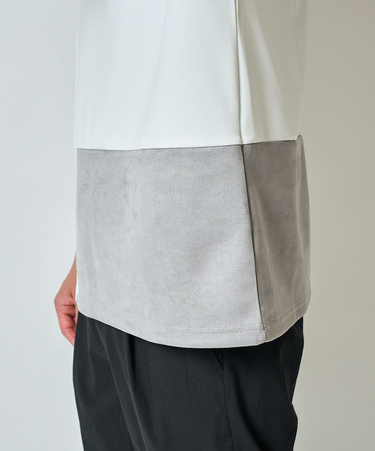 ポンチスエード切替えTシャツ