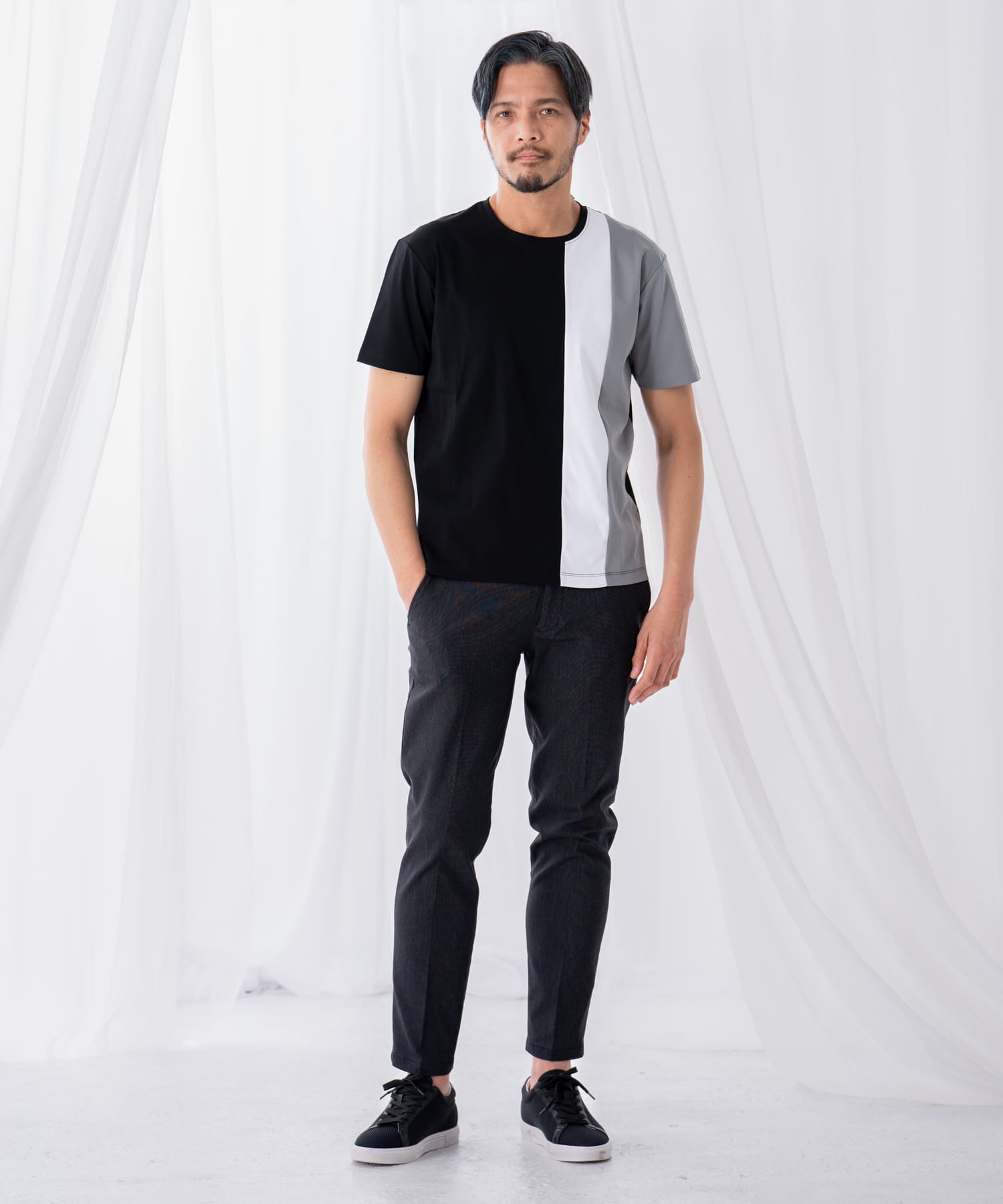 シルケット天竺切替えクルーネックTシャツ