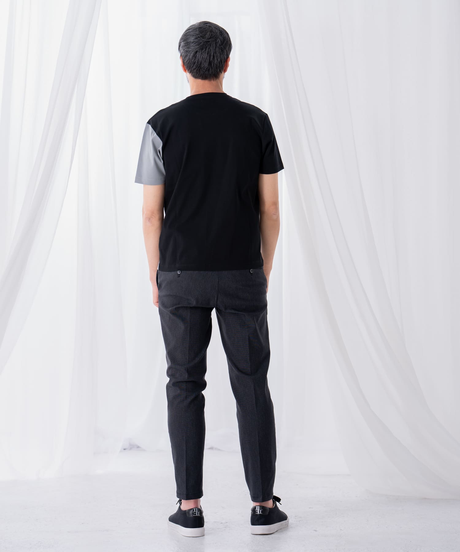 シルケット天竺切替えクルーネックTシャツ