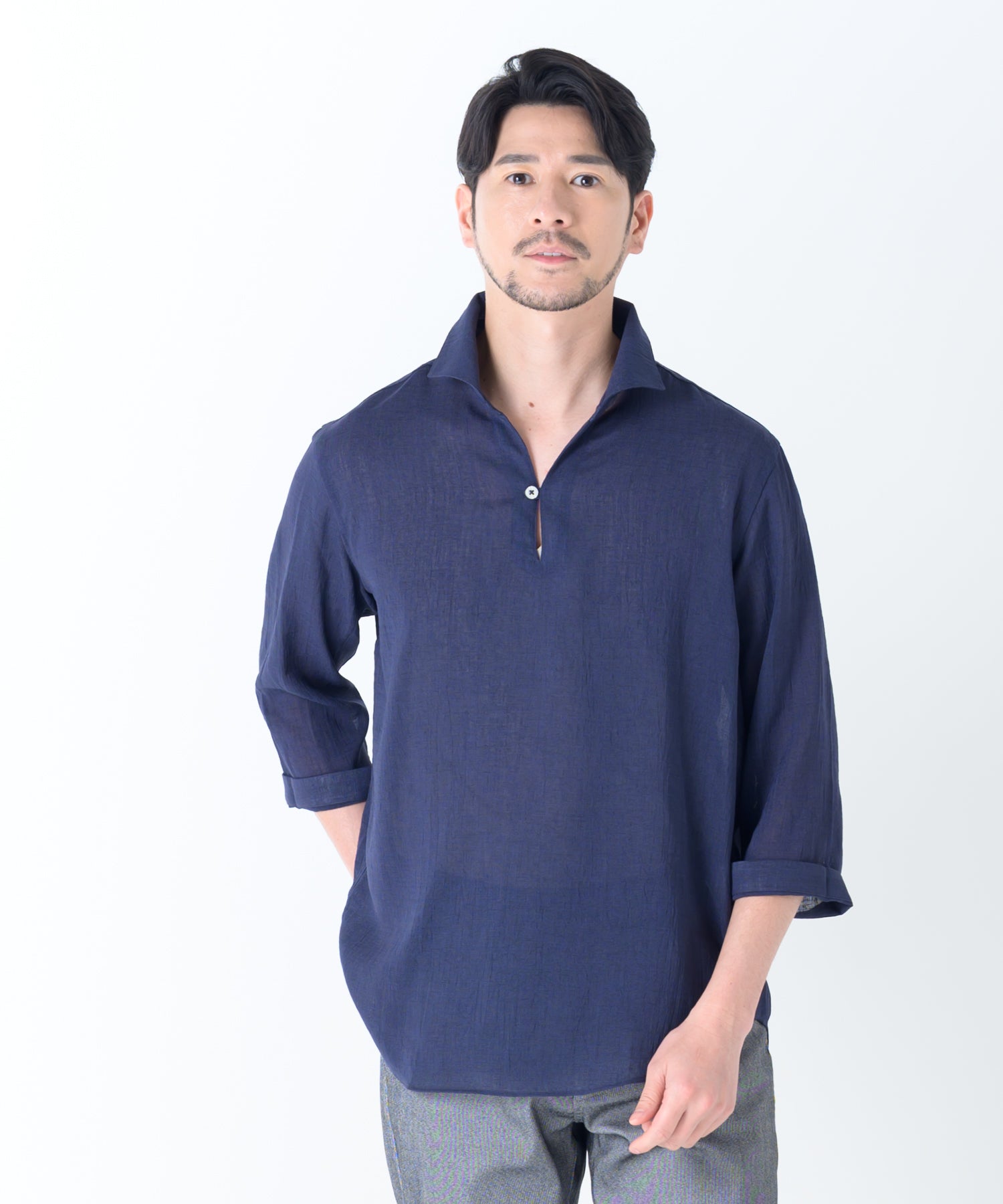【展開店舗限定】リネンライク ウォッシャブル スキッパーシャツ