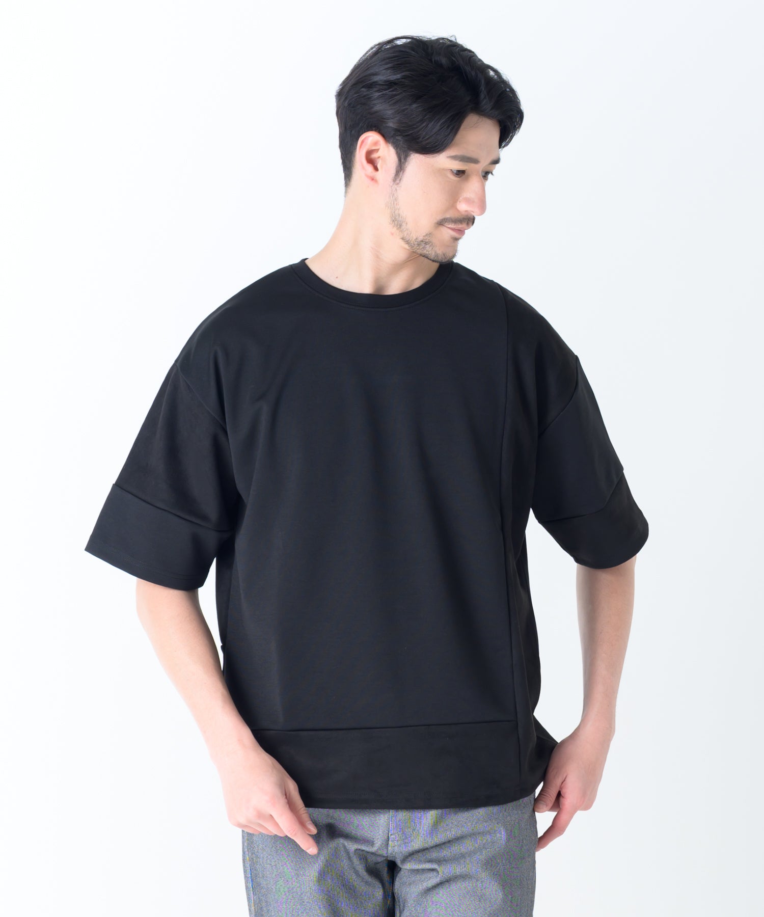 スエードポンチ切り替えTシャツ