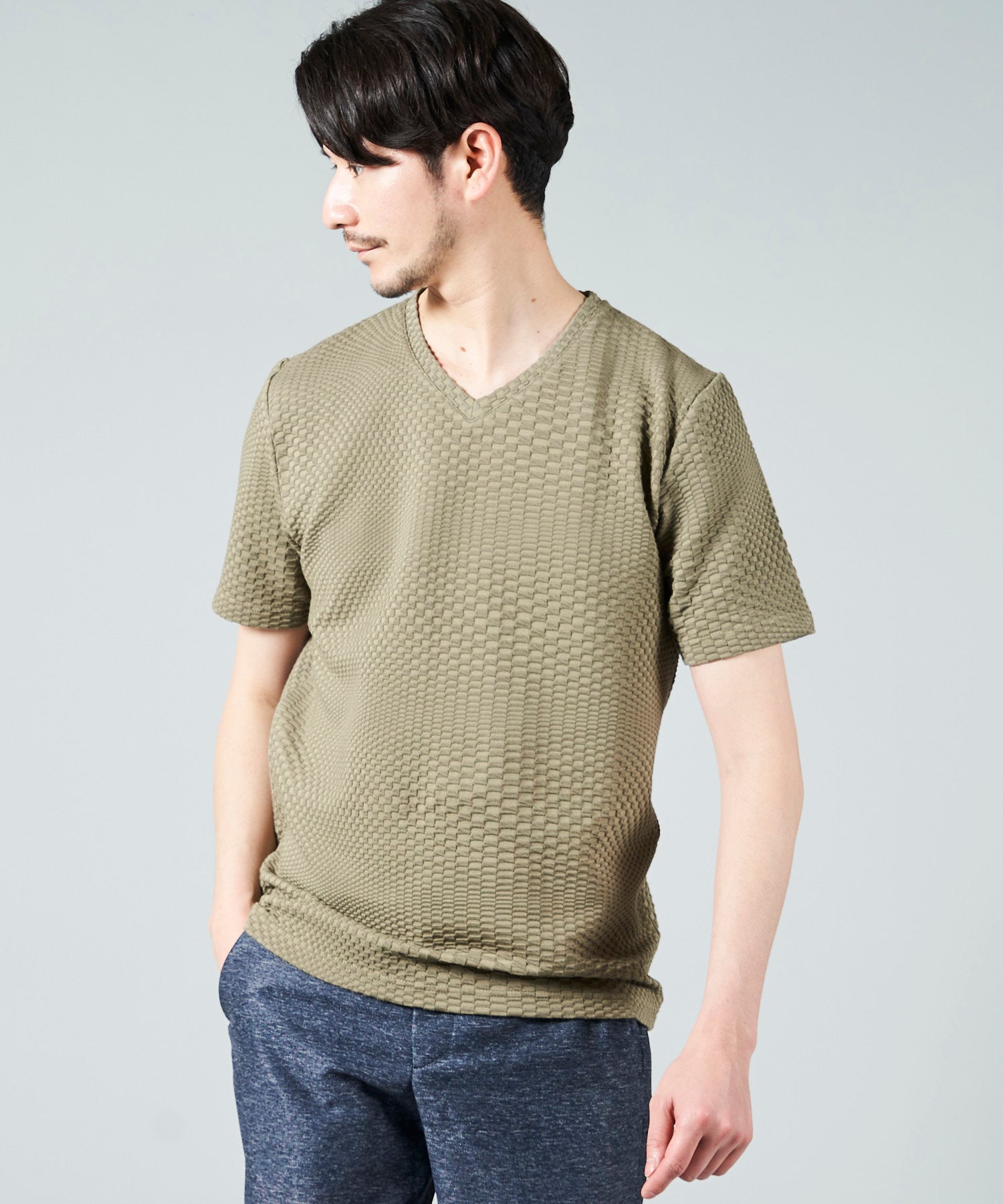 ブリスタージャガードVネックTシャツ