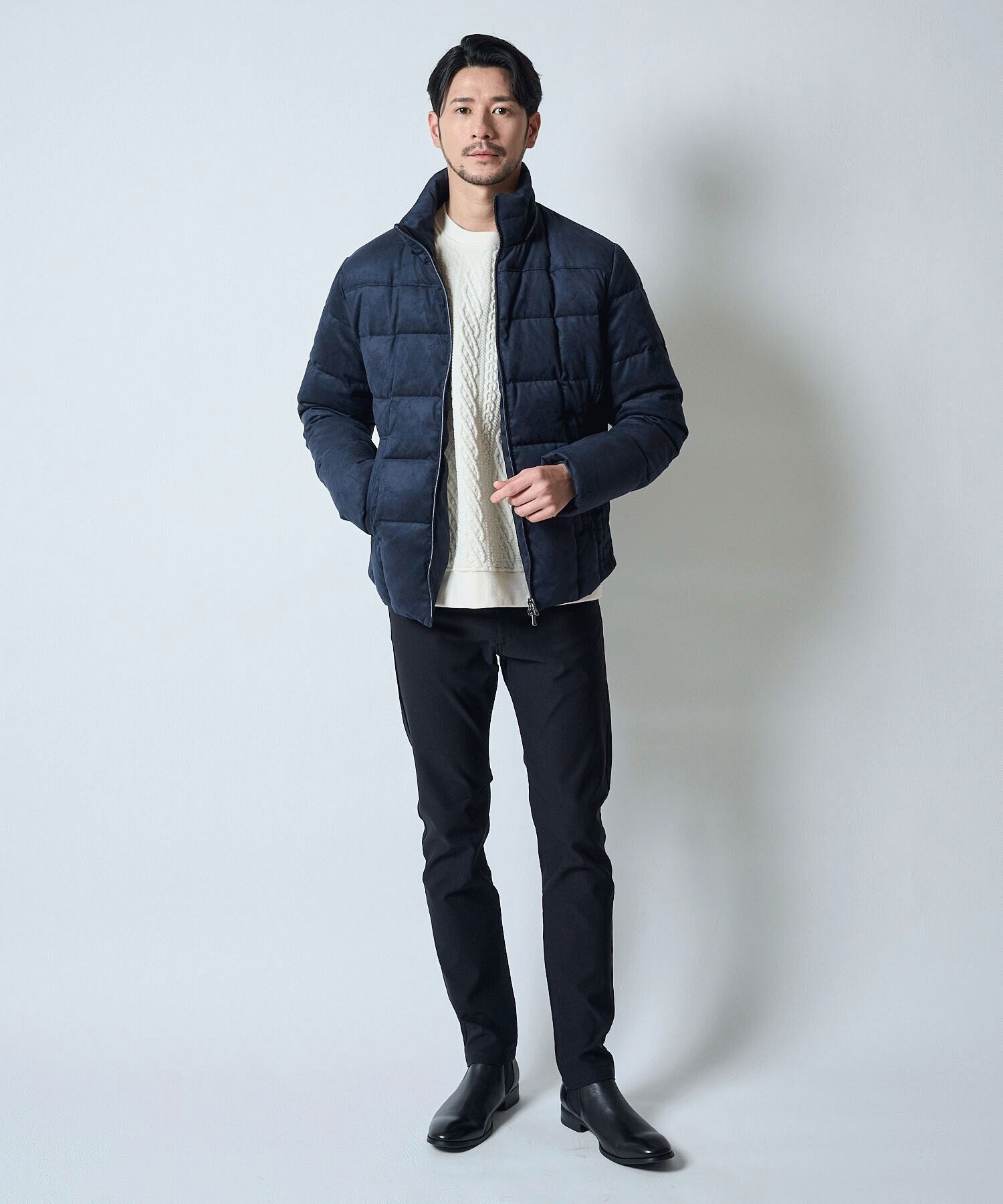 ケーブル編みキルティングプルオーバー