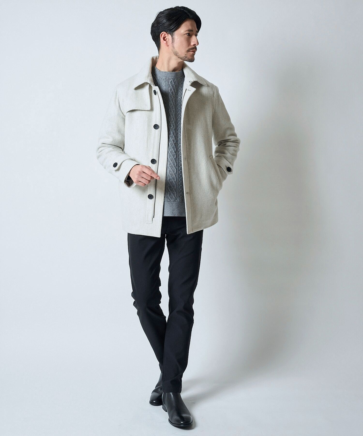 ケーブル編みキルティングプルオーバー