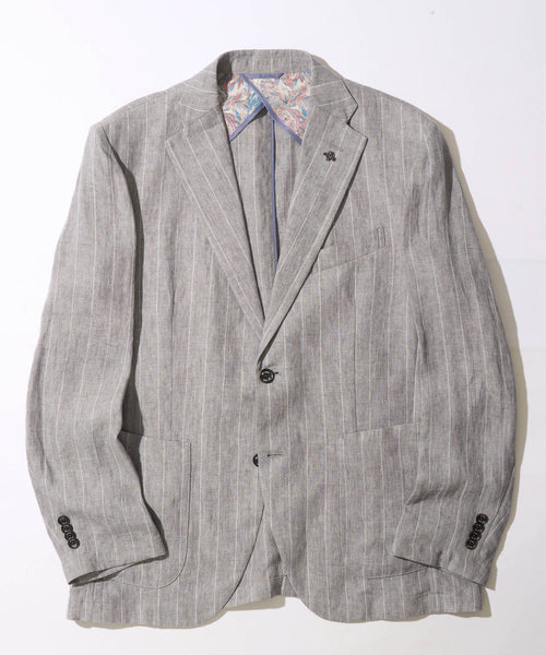 【決算セール】【G-STAGE】ALFA-FI 麻ストライプ柄ジャケット