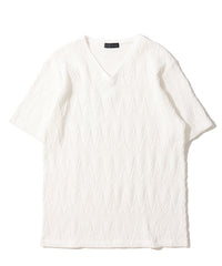 ふくれジグザグVネックTシャツ