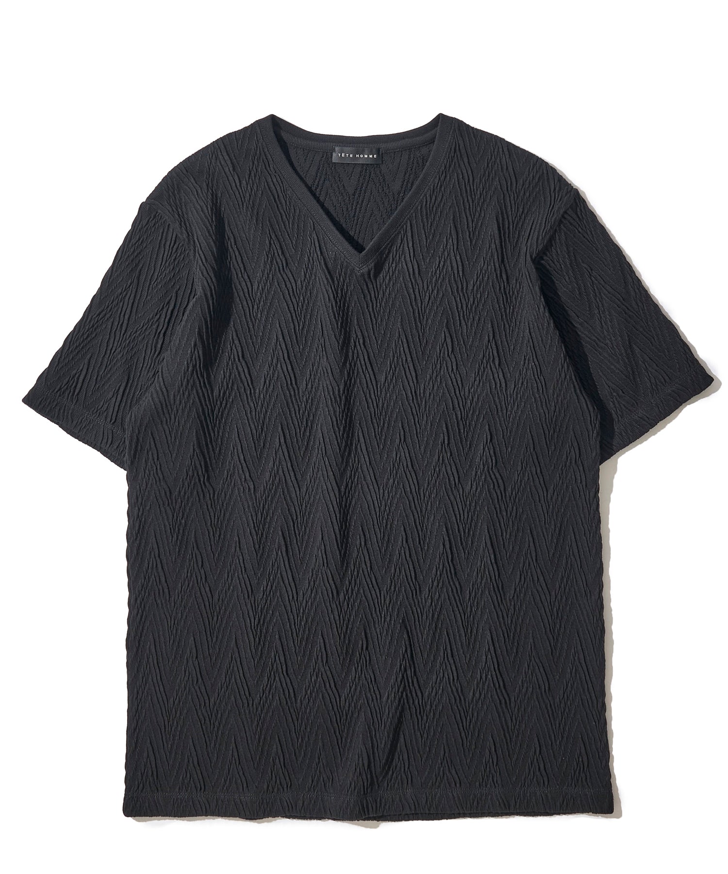 ふくれジグザグVネックTシャツ
