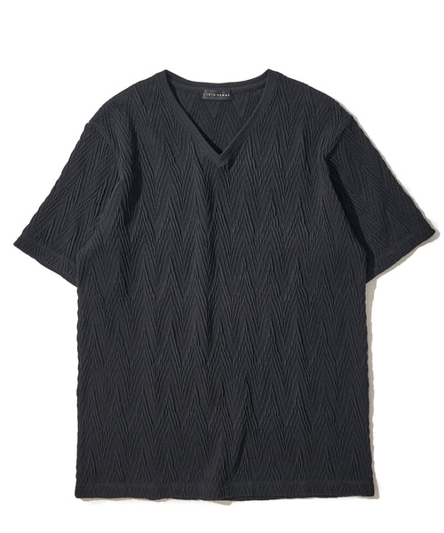 ふくれジグザグVネックTシャツ