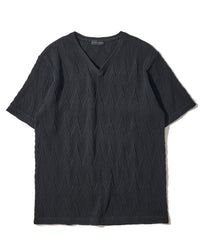 ふくれジグザグVネックTシャツ