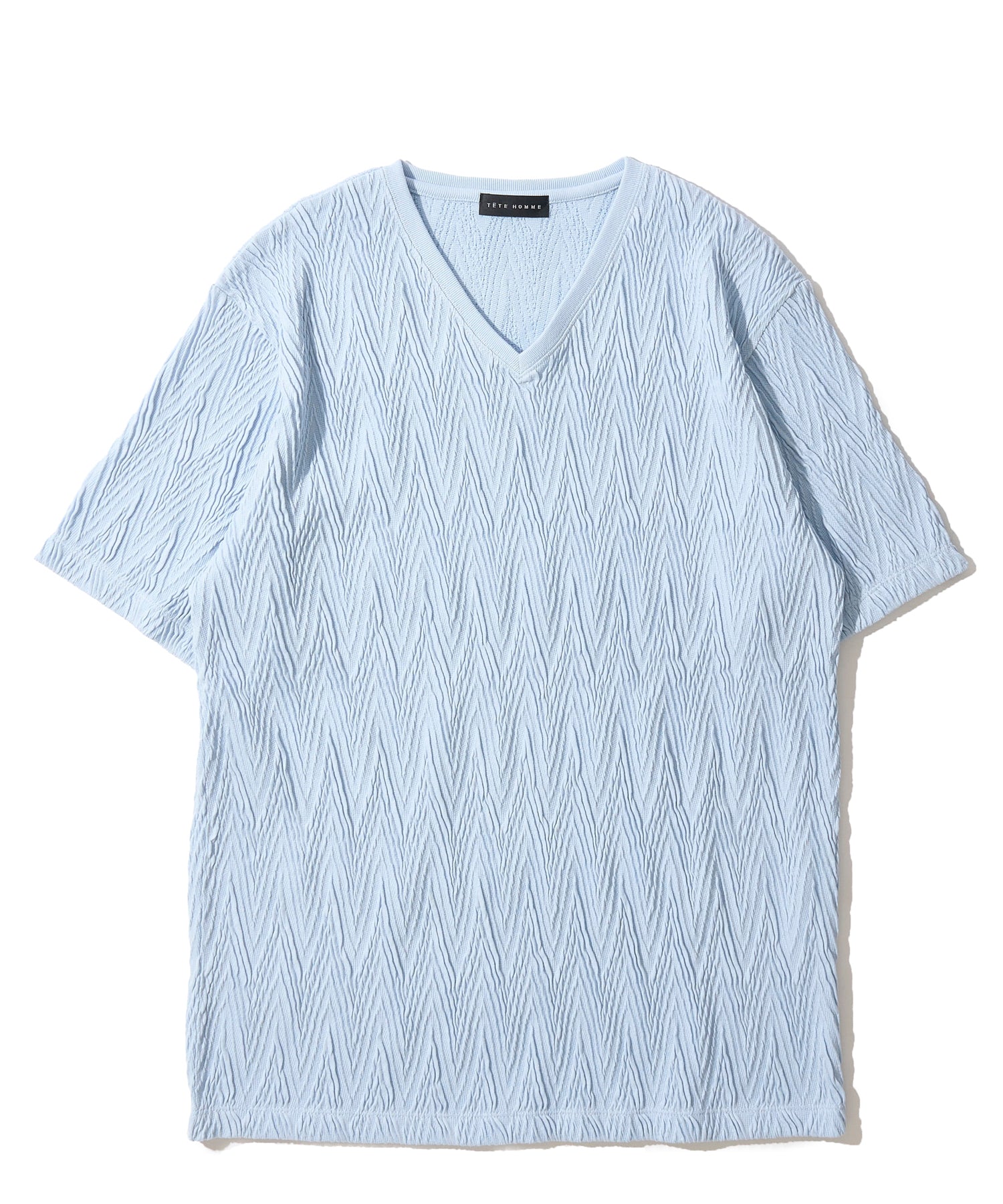 ふくれジグザグVネックTシャツ