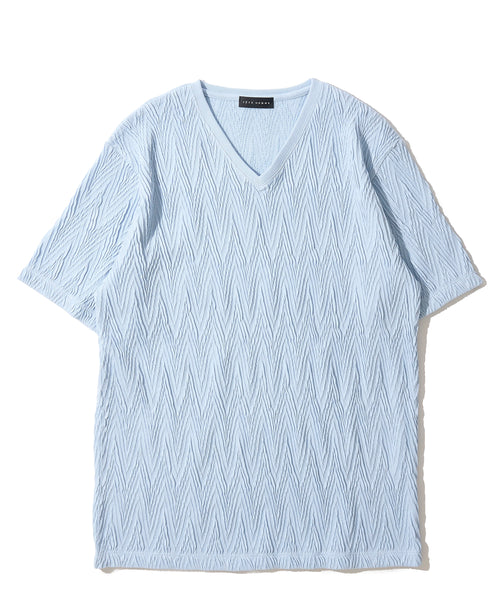 ふくれジグザグVネックTシャツ