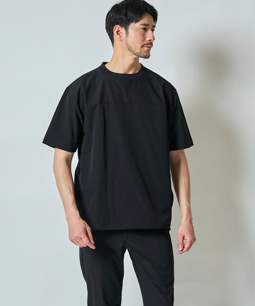ナイロンストレッチ切替えクルーネックＴシャツ