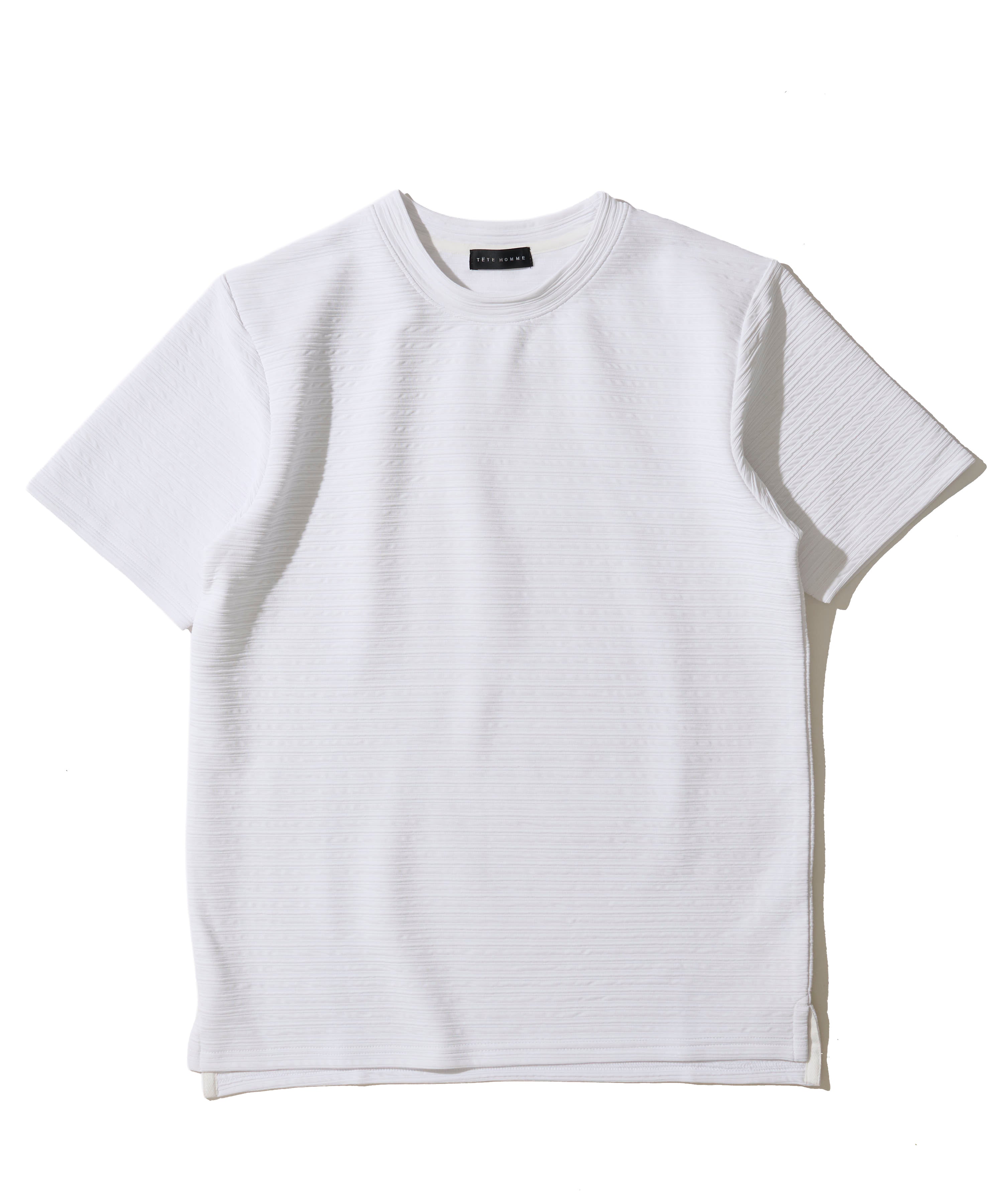 地柄系ボーダークルーネックＴシャツ
