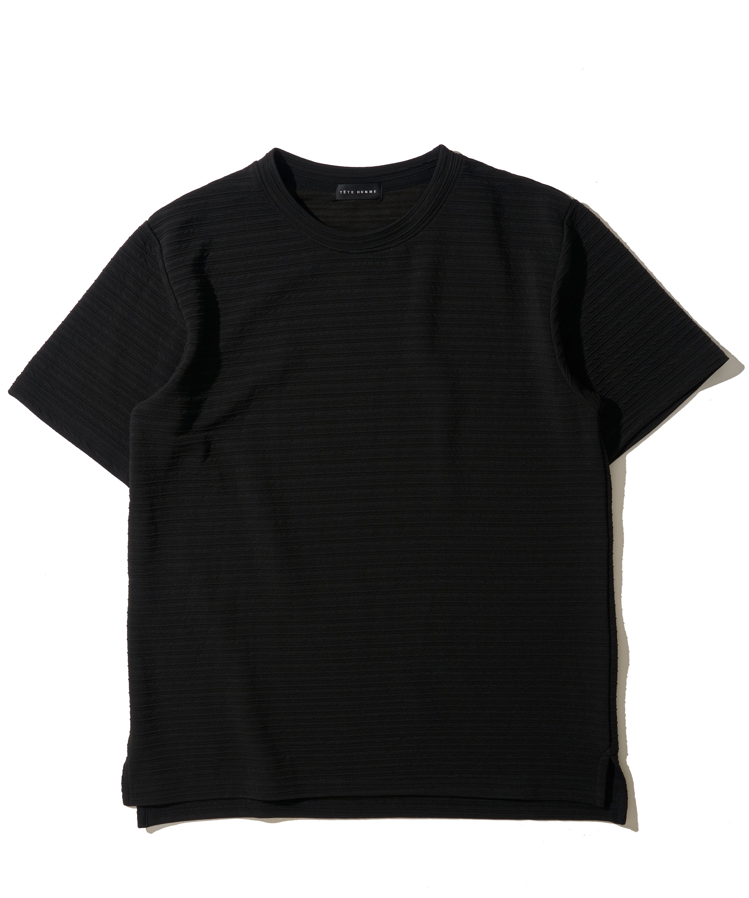 地柄系ボーダークルーネックＴシャツ