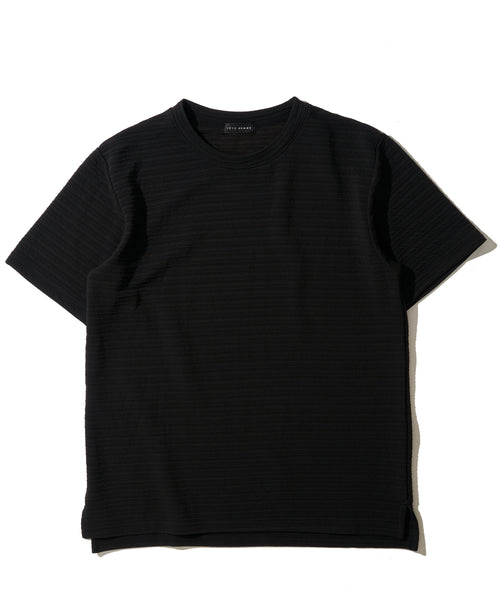 地柄系ボーダークルーネックＴシャツ