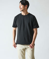 地柄系ボーダークルーネックＴシャツ