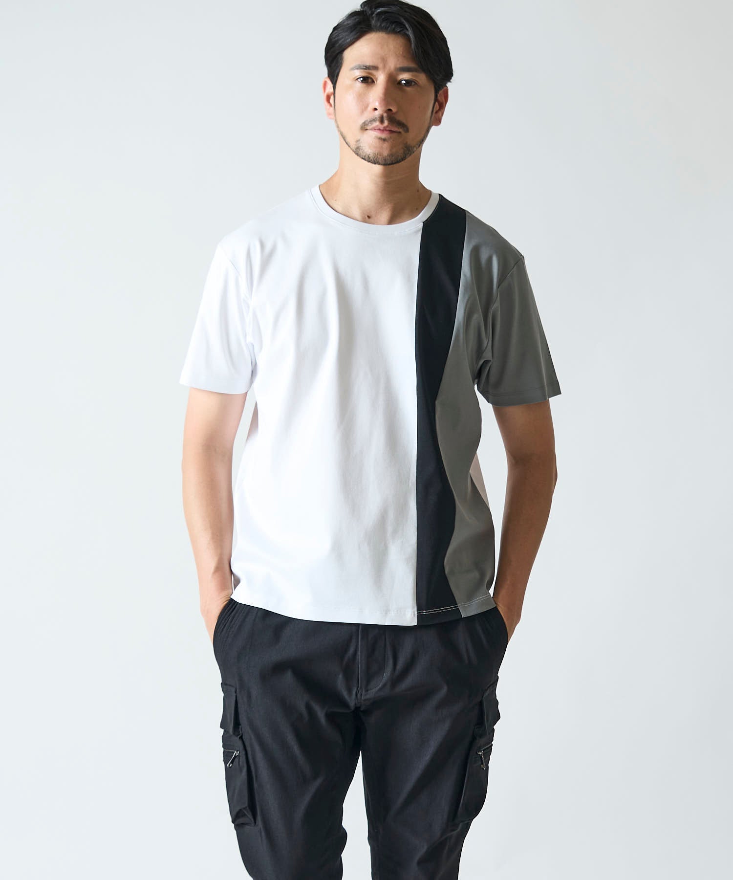 シルケット天竺切替えクルーネックＴシャツ
