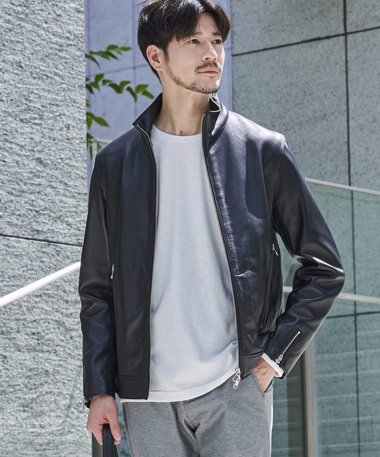 TETE HOMME｜テットオム スタンドカラーレザーブルゾン メンズ レザー 