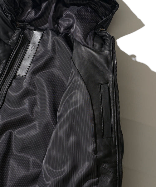 フードレザーダウンブルゾン