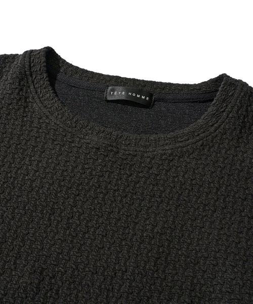 地柄系クルーネックロンＴシャツ