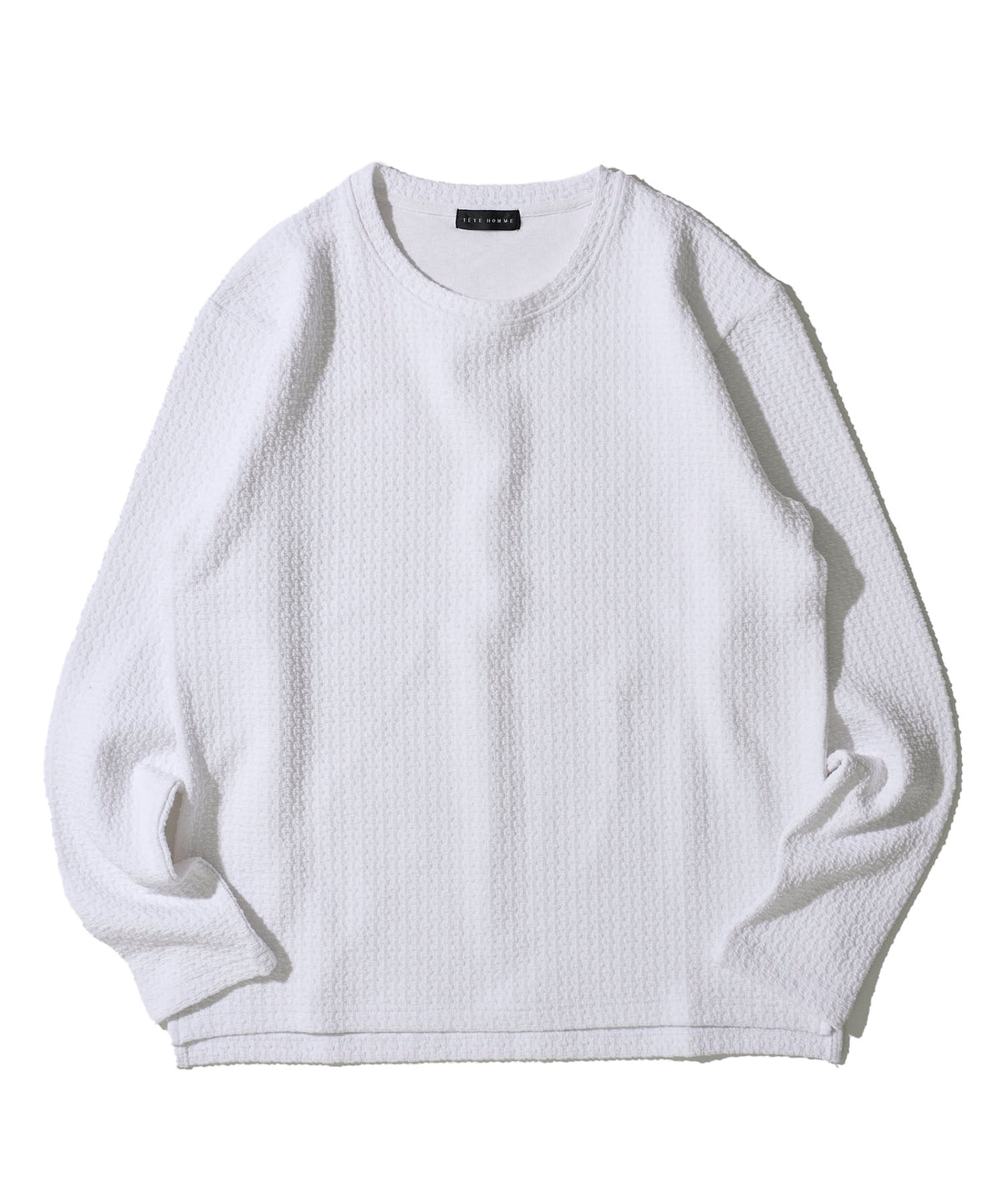 地柄系クルーネックロンTシャツ