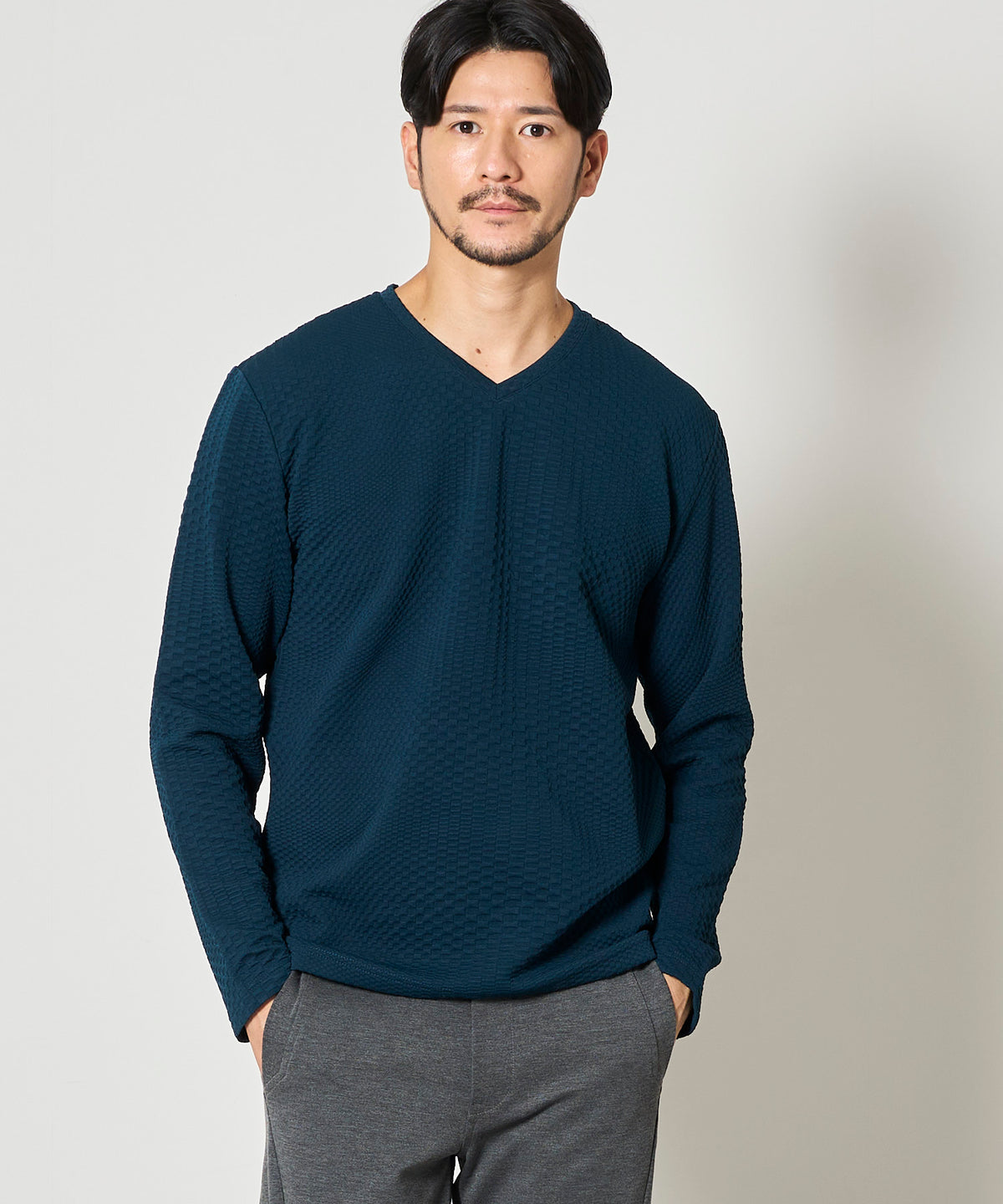 TETE HOMME｜テットオム ブリスタージャガードVネックロンT メンズ Tシャツ
