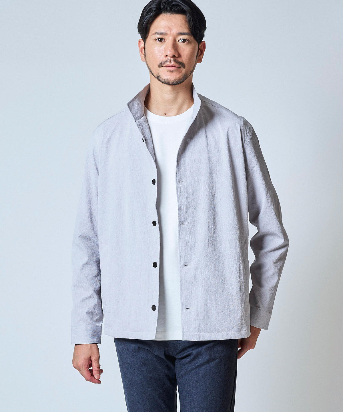 TETE HOMME｜テットオム シュリンクストライプシャツブルゾン メンズ