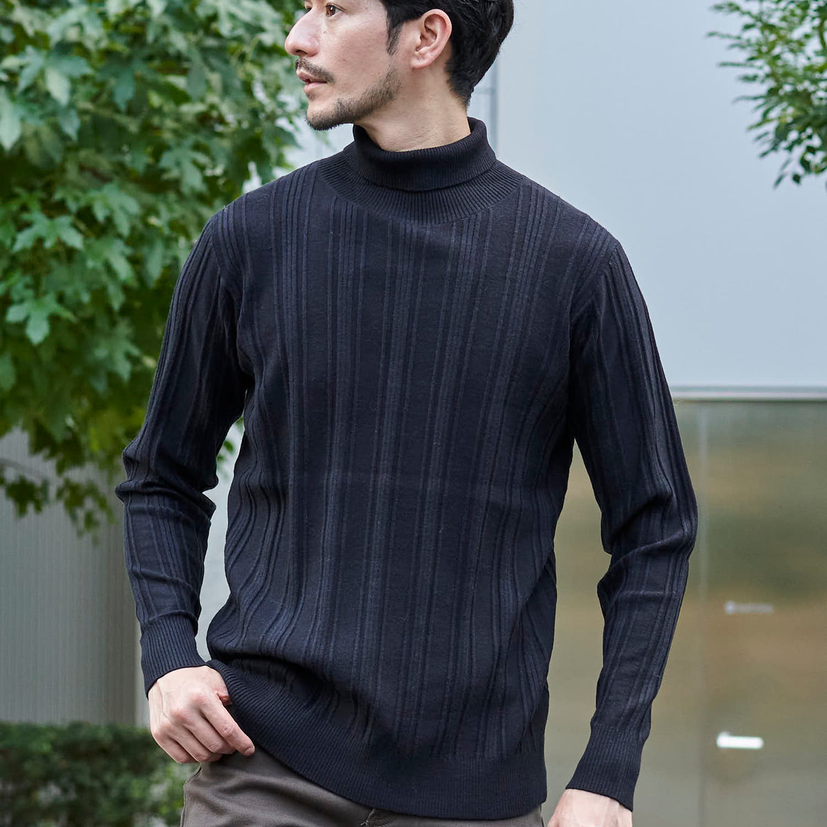 TETE HOMME｜テットオム グラフェンストライプタートルニット メンズ 