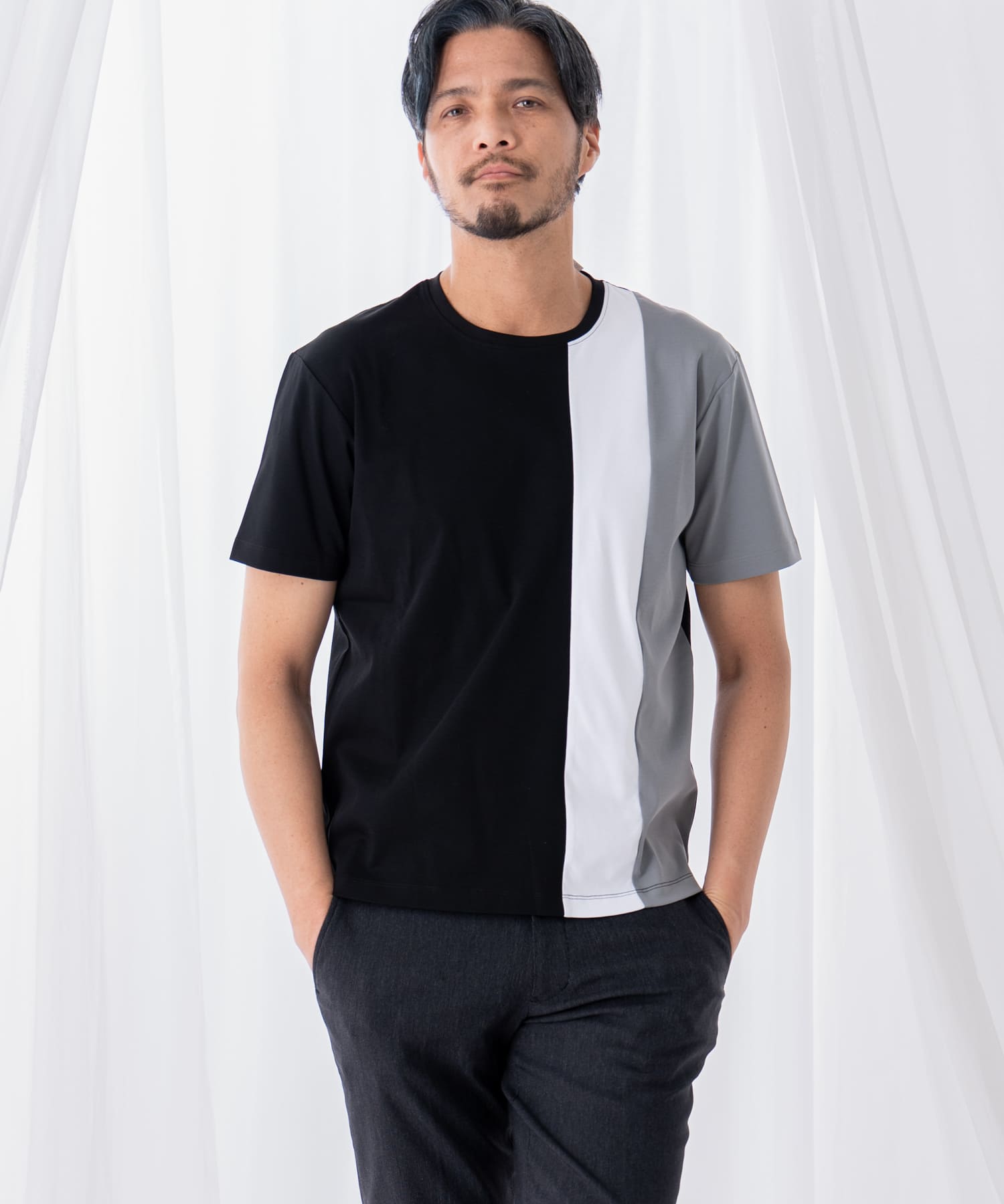 シルケット天竺切替えクルーネックＴシャツ