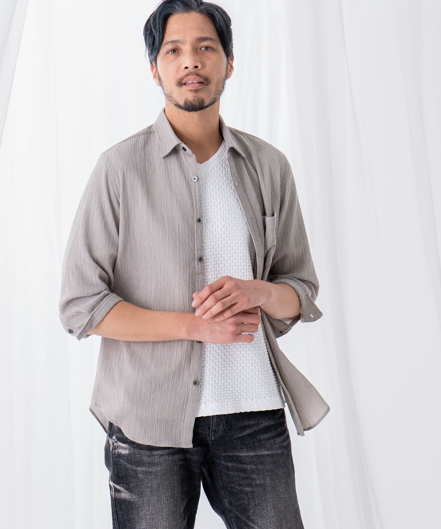 楊柳ストレッチ七分袖シャツ