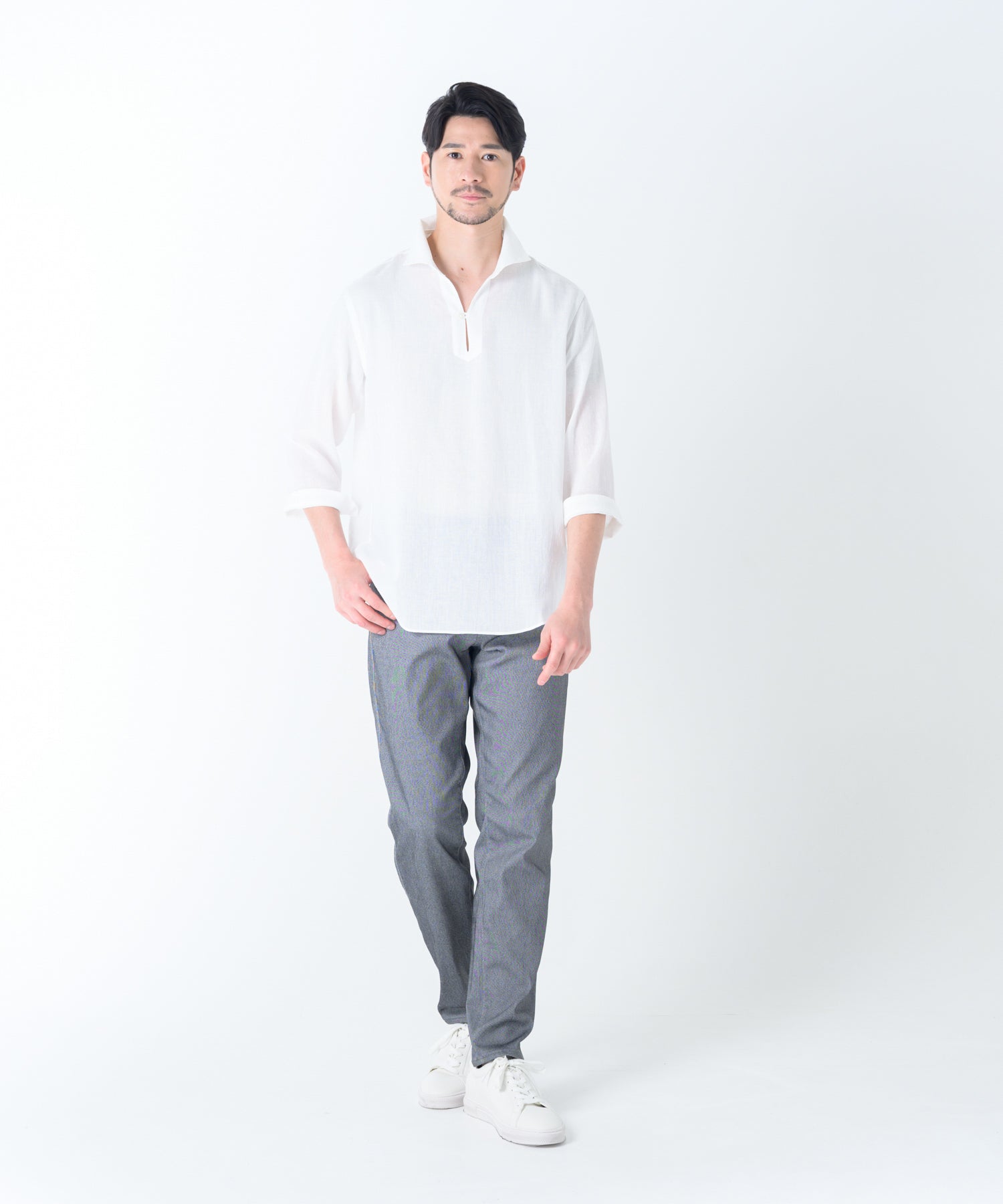 【展開店舗限定】リネンライク ウォッシャブル スキッパーシャツ
