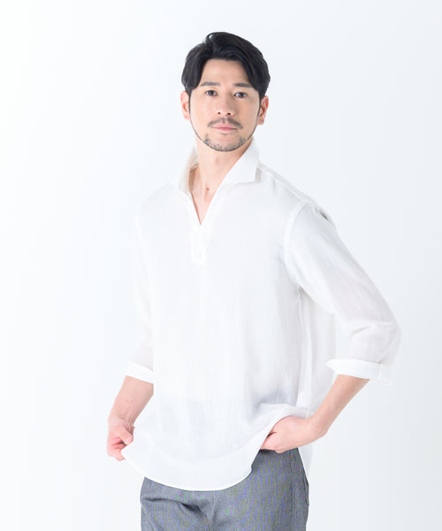 【展開店舗限定】リネンライク ウォッシャブル スキッパーシャツ